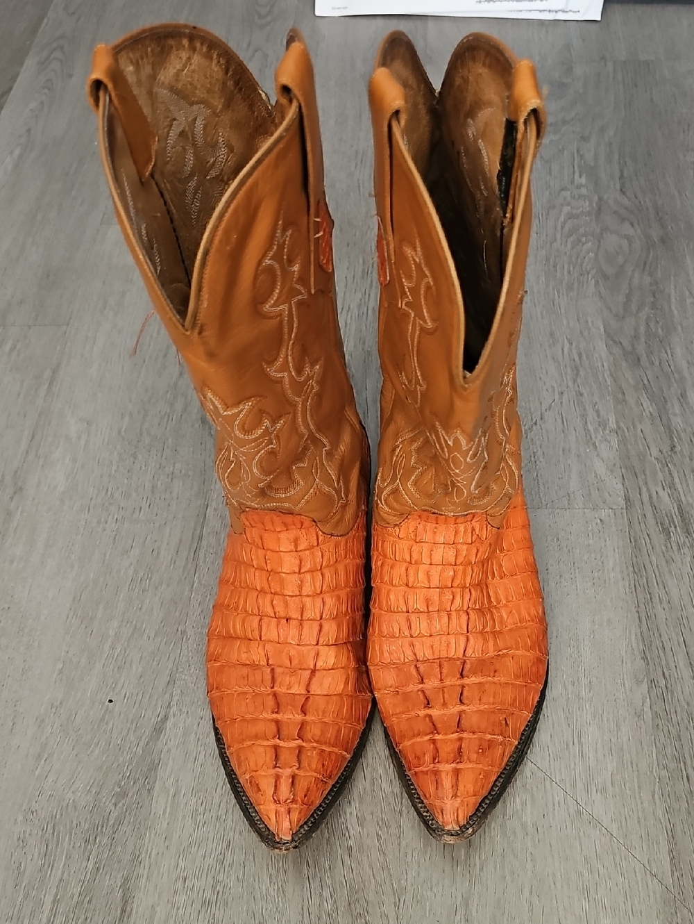 DIEGO'S Orange Crocodile-Texture Western Cowboy Boots Made In USA Size 11